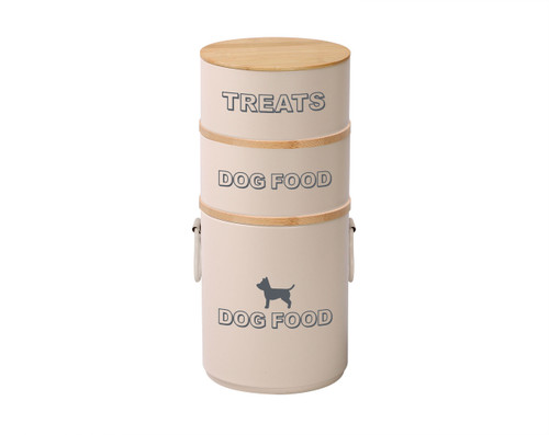 6PC SET(XL): PET FOOD STROAGE WITH BAMBOO LID, (2) PET BOWLS WITH (2) BAMBOO LIDS