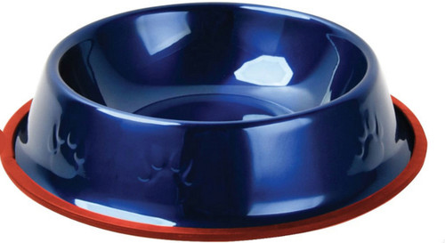 BLUE STAINLESS STEEL STRIPE BOWL WITH NON-SKID SILICONE RIM - 12 OZ (350 ML)