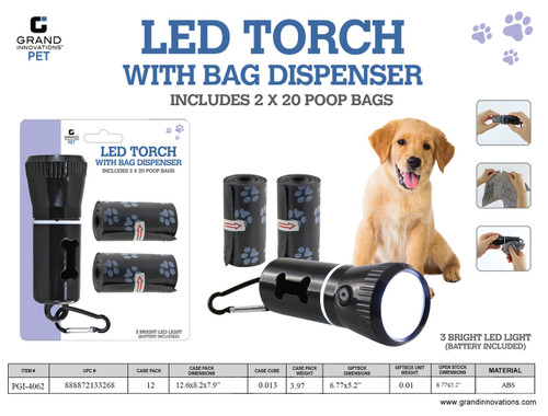 LED TORCH WITH BAG DISPENSER - 40 BAGS