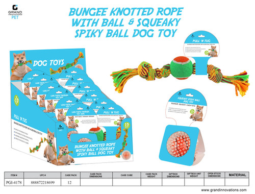 DOG TOY ASST IN PDQ - SPIKY BALL & KNOTS ROPE WILL BALL