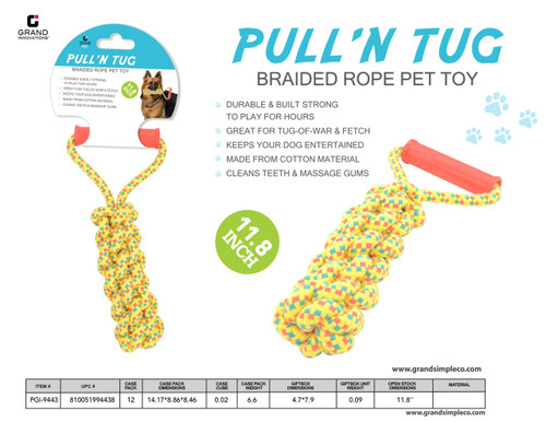 PULL'N TUG BRAIDED ROPE PET TOY 11.8" (YELLOW)