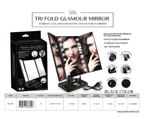 LED MIRROR 3 PANELS - BLACK