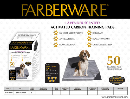 PEE PADS CHARCOAL LAVENDER 28*30 50PK/BLACK BOTTOM