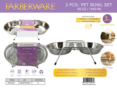 3 PCS SET: 2 SILVER BOWLS WITH RACK 1440 ML / 49 OZ