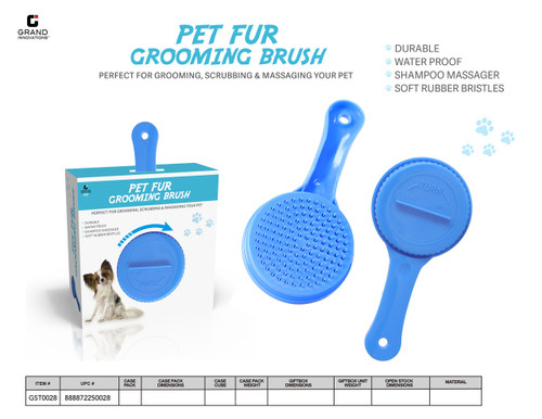 PET FUR GROOMING BRUSH - BLUE
