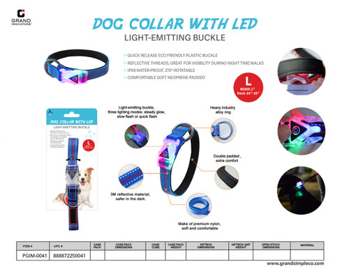 DOG COLLAR WITH LED WIDTH 1" NECK 16"-26" LARGE