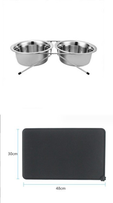 4 PCS : 2 SILVER STAINLESS STEEL BOWL WITH ELEVATED RACK & MAT - 95 OZ (2800 ML)
