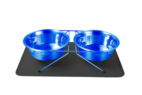 4 PCS : 2 BLUE STAINLESS STEEL BOWL WITH ELEVATED RACK & MAT - 95 OZ (2800 ML)
