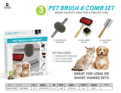 3 PCS SET: PET BRUSH AND COMB SET