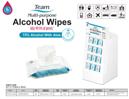 TEAM MULTIPURPOSE ALCOHOL WIPES (48 PK FLOOR DISPLAY)