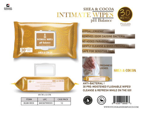 30 PACK - INTIMATE PH BALANCE WIPES - SHEA & COCOA