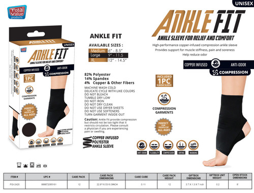 COPPER FIT COMPRESSION FOR ANKLE SLEEVE: SZ MEDIUM
