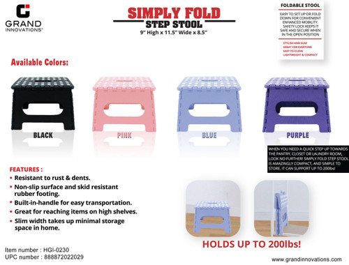 SIMPLY FOLD STEP STOOL 9ì H: BLACK/PURPLE/PINK/BLUE