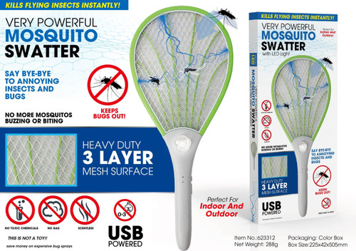 MOSQUITO SWATTER RACKET WITH LED 20*8.7"- USB POWERED