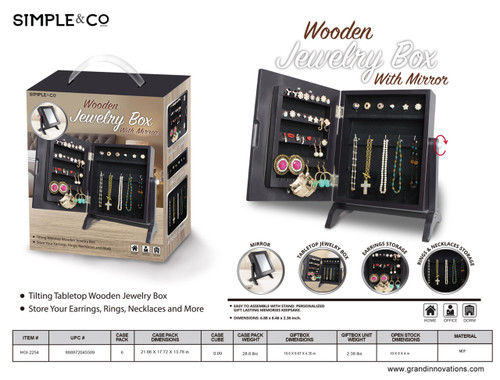 WOODEN JEWELRY BOX WITH MIRROR