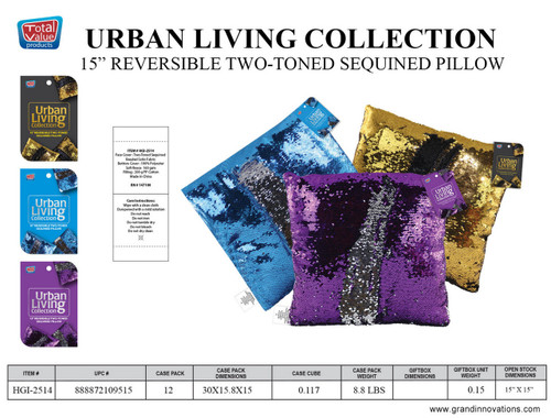 SEQUIN SQUARE PILLOW 15' : BLACK-GOLD, PURPLE-SILVER, BLUE-SILVER