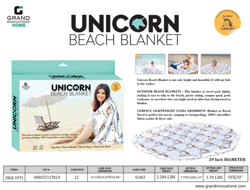 UNICORN ROUND BEACH BLANKET - 59"