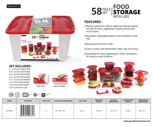 58 PC - FOOD STORAGE WITH RED LIDS