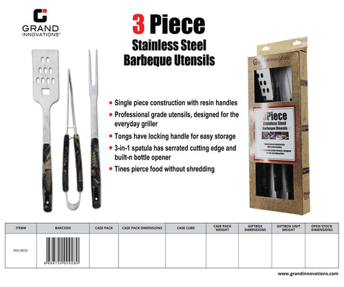 3 PC SET - STAINLESS STEEL BBQ UTENSILS