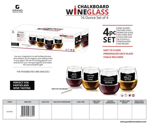4 PC: 16 OZ CHALKBOARD WINE GLASS