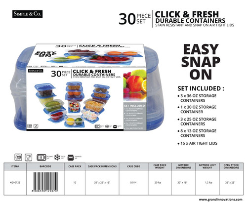 30 PC: FOOD STORAGE WITH BLUE LIDS