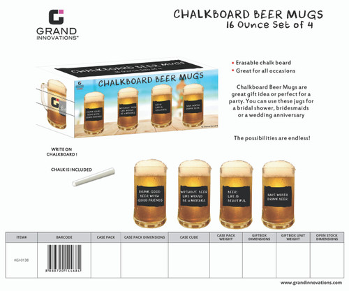 4 PC: 16 OZ CHALKBOARD BEER MUGS
