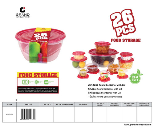 26 PC: ROUND FOOD STORAGE WITH RED LIDS