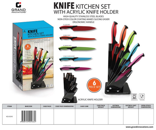 6 PC SET - KNIFE KITCHEN SET WITH ACRYLIC HOLDER