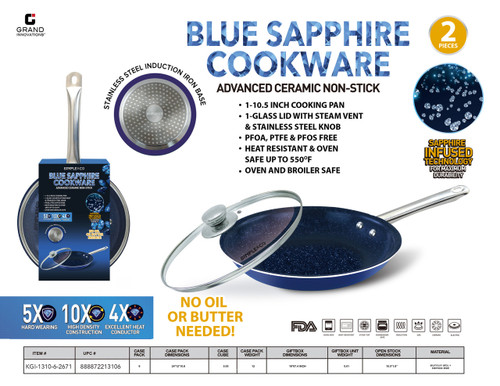 2 PCS: 10.5 INCH ROUND BLUE SAPPHIRE COOKWARE SET