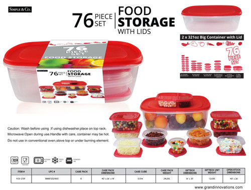 76 PC: FOOD STORAGE WITH RED LIDS