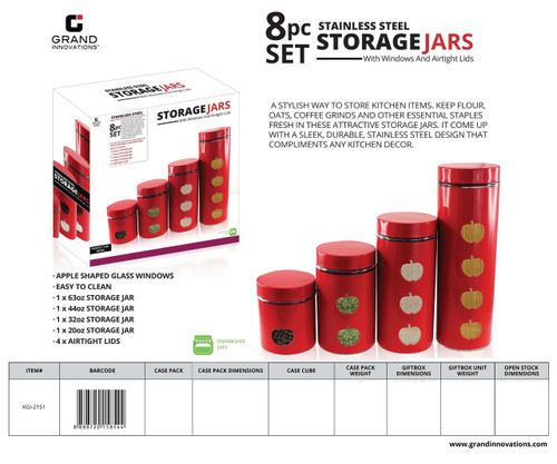 8 PC SET - STAINLESS STEEL STORAGE JARS WITH LIDS