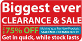 BIGGEST EVER CLEARANCE & SALE - UP TO 75% OFF! 