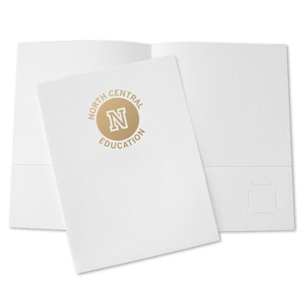 White budget pocket folder with gold logo