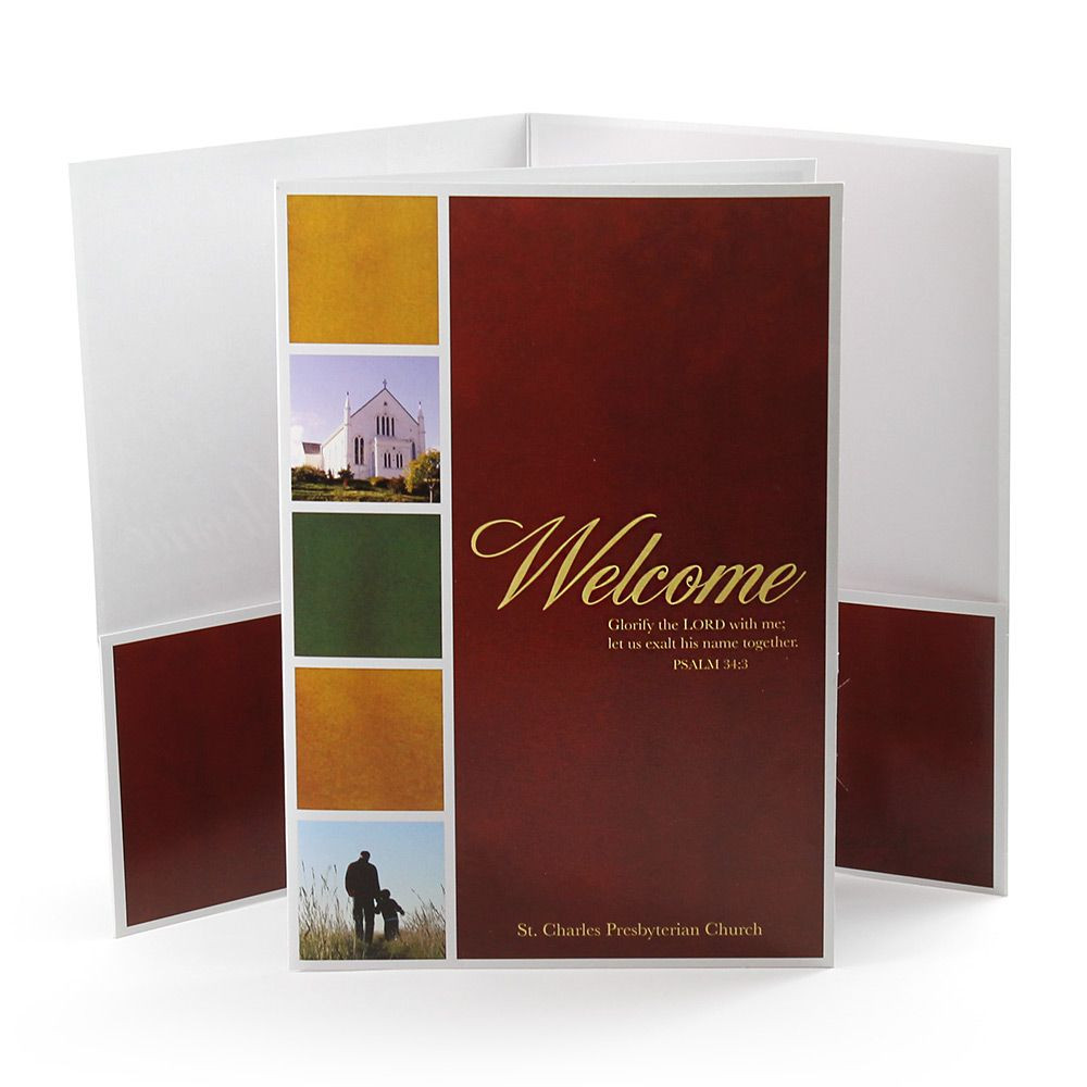 Traditional church welcome folder with photos Traditional church welcome folder with photos