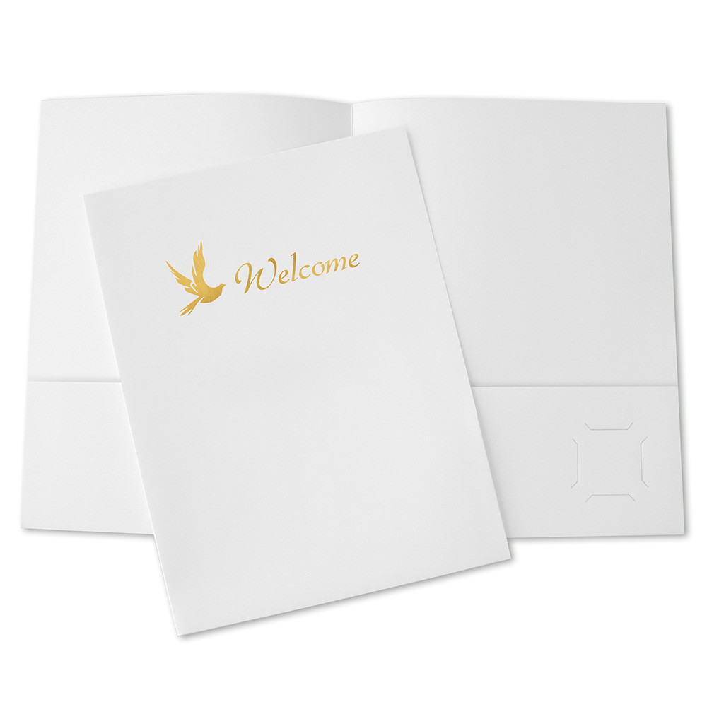 9x12 church welcome folder with gold foil peace dove design 9x12 church welcome folder with gold foil peace dove design