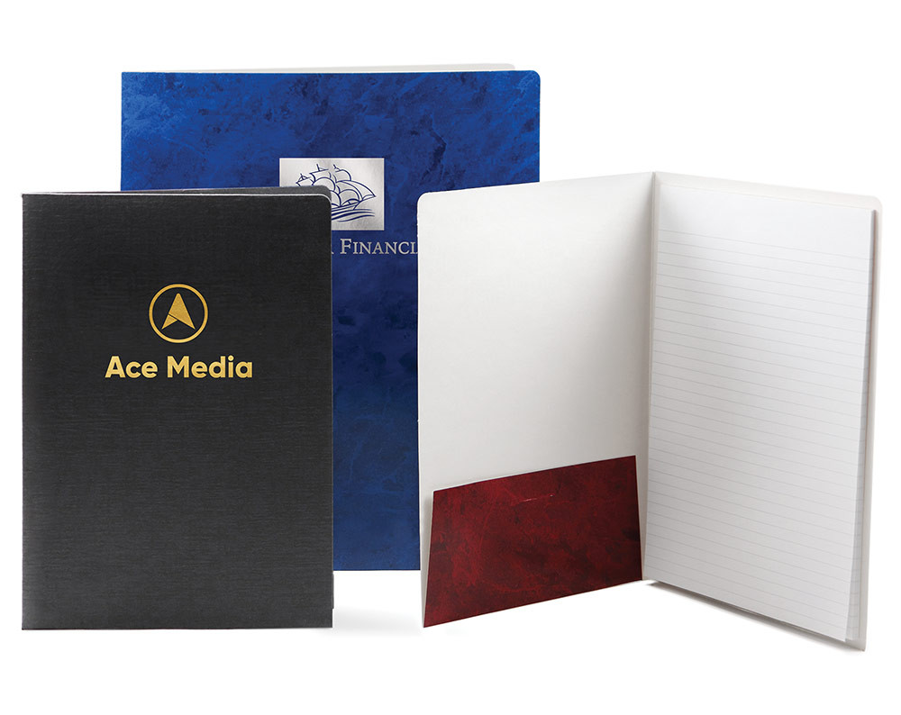 Notepad folios with foil stamped logos on front cover