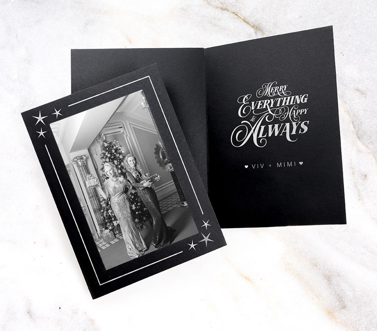 Silver Stars Photo Insert Christmas Cards, Personalized