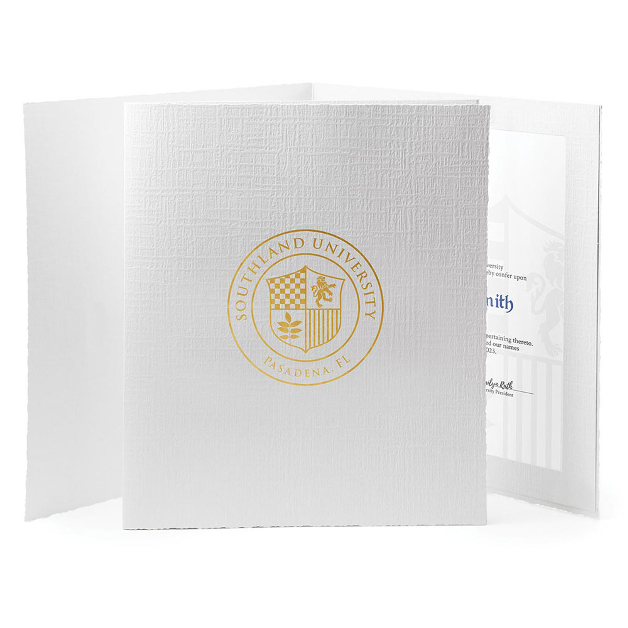 Personalized White Certificate Folders for 8.5x11 Studio Style