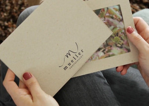 Custom photographer's logo imprint on a recycled kraft photo insert card Custom photographer's logo imprint on a recycled kraft photo insert card