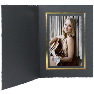 Black portrait folder with gold foil window frame border Black portrait folder with gold foil window frame border