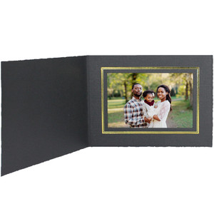 Horizontal black portrait folder with gold window border Horizontal black portrait folder with gold window border