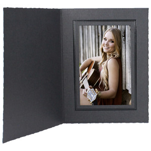 Vertical black portrait folder with black foil window border Vertical black portrait folder with black foil window border