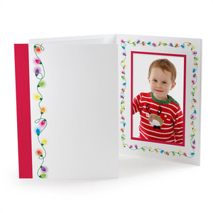 Holiday lights  along the edge of the folder with a red stripe. Designed for Christmas party pictures Holiday lights  along the edge of the folder with a red stripe. Designed for Christmas party pictures