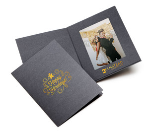 Personalized holiday gingerbread man photo folder with company logo Personalized holiday gingerbread man photo folder with company logo
