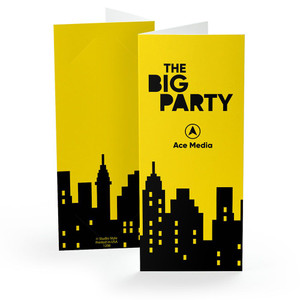 City skyline 2x6 photo booth folder with bold yellow and black design