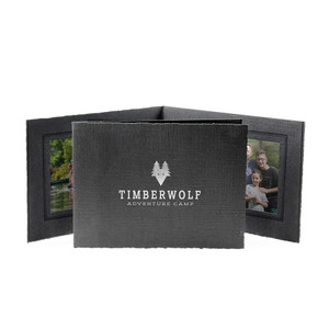 Custom black portrait folder with event logo imprint Custom black portrait folder with event logo imprint