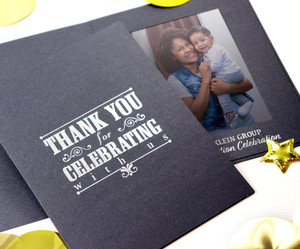 Custom celebration photo folder with event branding imprint