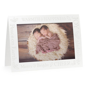 Glad tidings opal design on a white Christmas photo frame card Glad tidings opal design on a white Christmas photo frame card