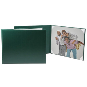 Blank green photo folio for one horizontal 8x10 print held in place with white moire ribbons Blank green photo folio for one horizontal 8x10 print held in place with white moire ribbons
