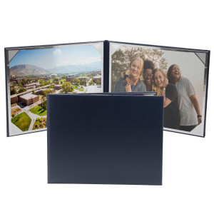 Blank navy blue photo folio holds two 8 by 10 horizontal prints side-by-side Blank navy blue photo folio holds two 8 by 10 horizontal prints side-by-side